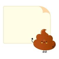 Cute funny poop character with speech bubble. Vector hand drawn cartoon kawaii character illustration icon. Isolated on white background. Turd character concept