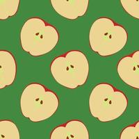 patrón sin costuras de manzanas. mitades de manzanas rojas repetidas. ilustración vectorial imagen aislada sobre fondo verde brillante. elemento de diseño para sitios web folletos portadas impresiones vector