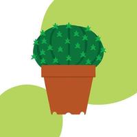 Round uvuttss in flower pot. Image of prickly cactus isolated on colored green background. Vector illustration. Design element for website menu cards posters banners brochures