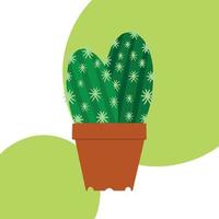 Concept of prickly double cactus in flower pot. Vector illustration. Image of cactus isolated on colored background with green spots. Design element for brochure poster website menu