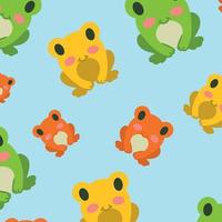 Concept of pattern with different frogs. Frogs on colored background. Vector illustration. Printing on textiles and stationery