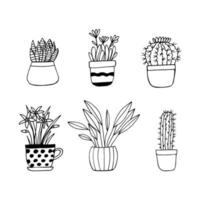 plantas de interior en macetas conjunto icono dibujado a mano. , minimalismo, escandinavo, monocromo, pegatina nórdica flores de plantas vector