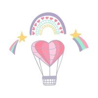 valentines day set hand drawn. . collection icon, sticker. stars balloon heart rainbow vector