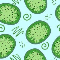 kiwi and doodles seamless pattern. hand drawn. illustration for wallpaper, wrapping paper, textile, background. green fresh juicy summer fruit vector