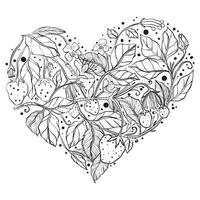 Zentangle floral heart black and white vector adult coloring book page