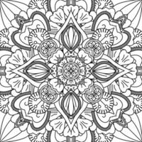 Outline square flower pattern in mehndi style for coloring book page. Antistress for adults and children. Doodle ornament in black and white. Hand draw vector illustration.