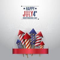 4th of July and seta of fireworks for independence day firework rockets isolated on white background vector