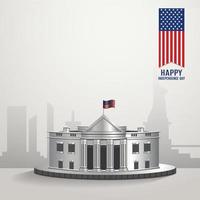 4th of July flat design white house front view and flag vector