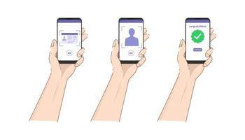 hand holding the phone for the application submission concept vector illustration