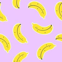 Vector seamless pattern of bananas on purple background. Yellow fruits. Juicy summer fruit background