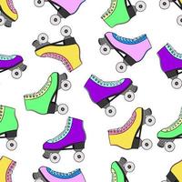 Retro roller-skates seamless pattern. Hand drawn roller skates sketch illustration. 80s, 90s design for banner, poster, wrapping paper vector
