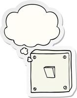 cartoon light switch and thought bubble as a printed sticker vector