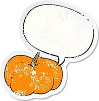 cartoon pumpkin squash and speech bubble distressed sticker vector