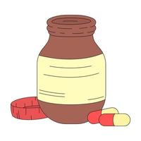 A bottle of pills in cartoon style. Vector illustration isolated on white background