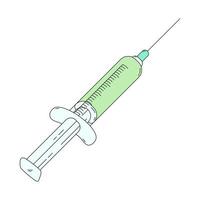 Medical syringe with needle in cartoon style. Vector illustration of vaccine isolated on white background