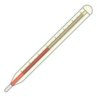 Vector illustration of thermometer in cartoon style. High body temperature. Picture isolated on white background