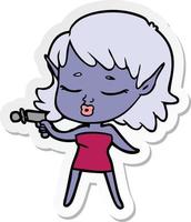 sticker of a pretty cartoon alien girl with ray gun vector