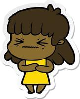 sticker of a cartoon angry girl vector