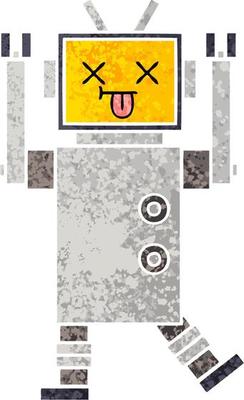 retro illustration style cartoon robot