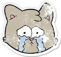 distressed sticker of a crying cartoon cat face vector