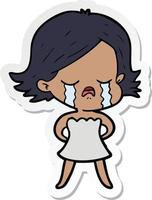 sticker of a cartoon girl crying vector