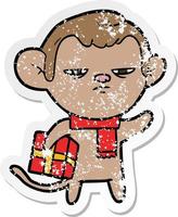 distressed sticker of a cartoon monkey vector