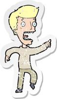 retro distressed sticker of a cartoon terrified man vector