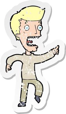 retro distressed sticker of a cartoon terrified man
