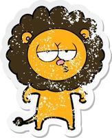 distressed sticker of a cartoon bored lion vector