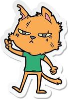 sticker of a tough cartoon cat giving victory sign vector