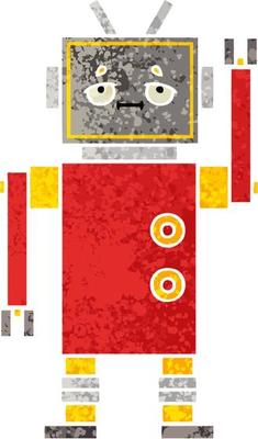 retro illustration style cartoon robot