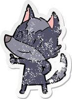 distressed sticker of a friendly cartoon wolf vector