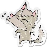 distressed sticker of a howling wolf cartoon vector