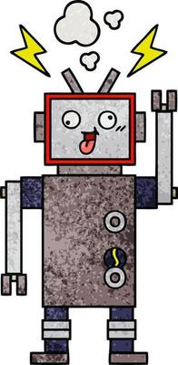 retro grunge texture cartoon crazy broken robot