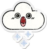 distressed sticker of a cute cartoon snow cloud vector