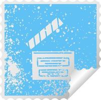 distressed square peeling sticker symbol director clapper vector