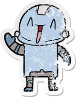 distressed sticker of a cartoon robot vector