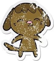 distressed sticker of a happy cartoon dog vector