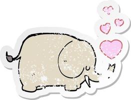 distressed sticker of a cute cartoon elephant with love hearts