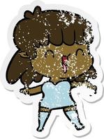 distressed sticker of a cartoon woman vector