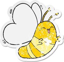 distressed sticker of a funny cartoon butterfly vector