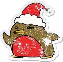 christmas distressed sticker cartoon of kawaii robin vector