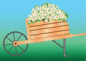 wooden wheelbarrow full of flowers vector