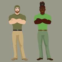 Muscular men standing with folded arms vector