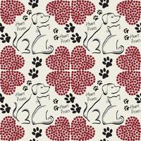 Pattern with dog and cat surrounded by hearts comprised of pawprints and the text Heart Prints vector