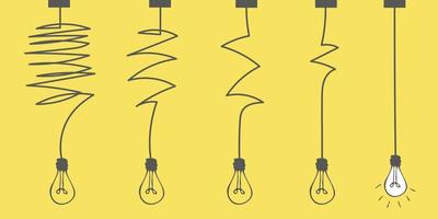 The way to solve a complex idea. The concept of confusion turning into a light bulb. Clarity of thought, brainstorming. Understand the meaning. Doodle vector illustration