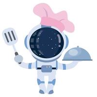 lindo astronauta chef cocina ilustración iconos vector dibujos animados. concepto de icono de alimentos de ciencia vectorial aislado premium. chef espacial