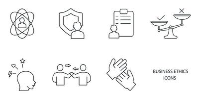 Los iconos de ética empresarial simbolizan elementos vectoriales para la web infográfica. vector