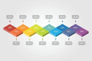 gráfico cuadrado de plantilla de línea de tiempo de 12 meses para infografía para presentación de 12 elementos vector