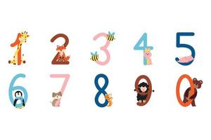 cute animal decorative Numbers element clipart for kids or worksheet or cute artwork vector